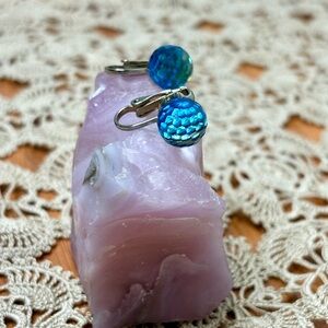 Vintage Blue Prism Crystal Ball Clip On Earrings Color Shift